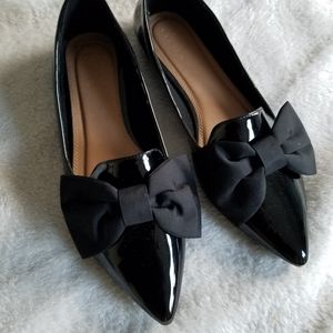ASOS Black Patent Pointed Toe Flats with Bows